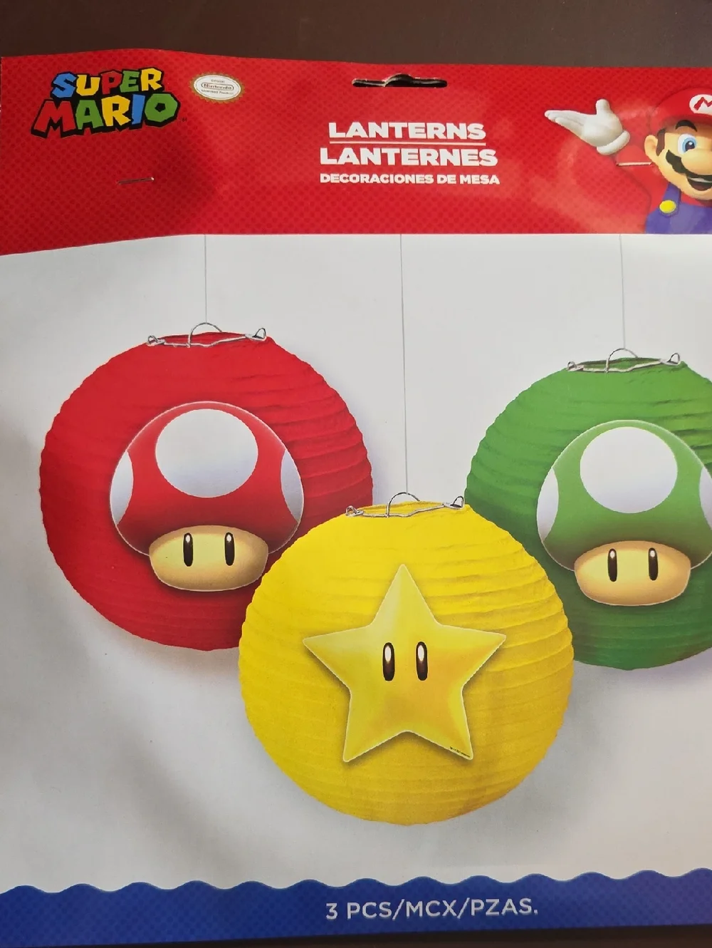 Nintendo Super Mario 3 Piece Red, Yellow & Green Character Lanterns New